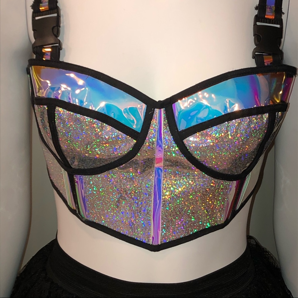 Holographic Bustier w/lock clip straps - EUC